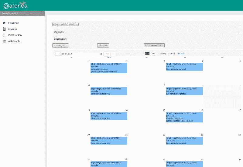 extranet para profesores - Atenea, software de gestión online academias
