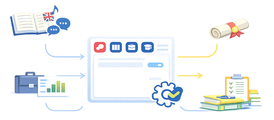 Gestión de academias de inglés, música y otros