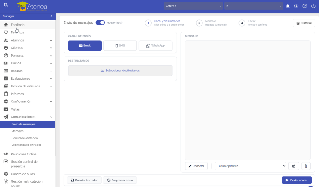 Nuevo Envío de Mensajes en Atenea