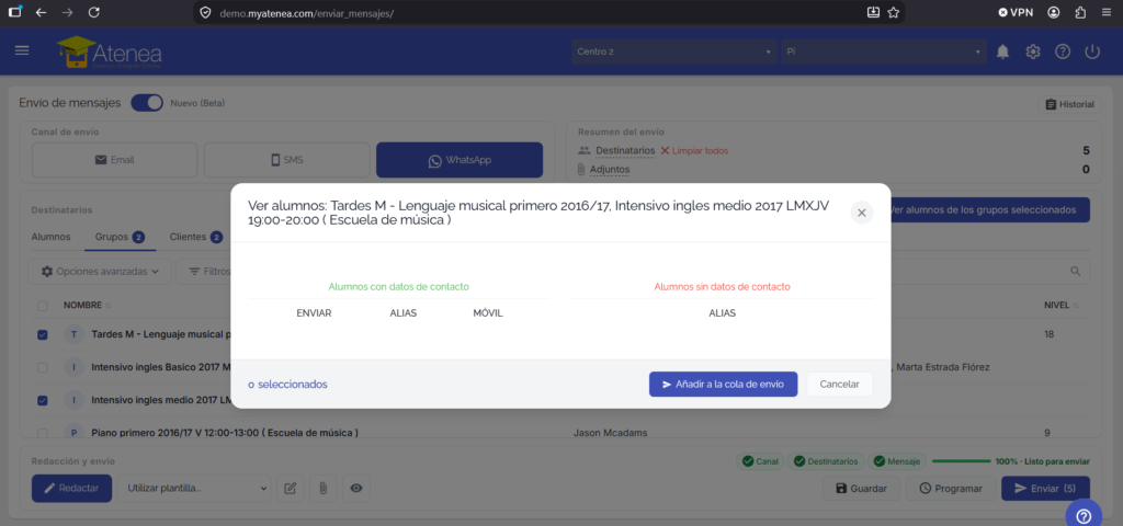 Envío de Mensajes: Programación de envíoa
