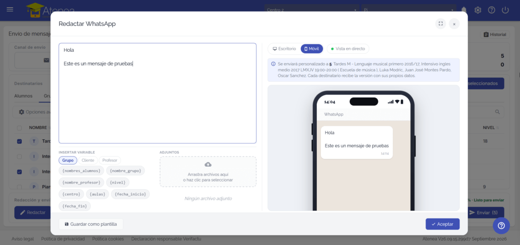 Envío de Mensajes: Vista previa de mensjes